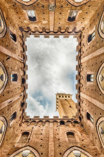 Scenic View Bottom Patio Palazzo Pubblico Major Landmark Siena Italy — Stock Photo, Image