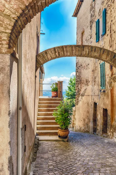 Rues Pittoresques Médiévales Dans Ville Montalcino Province Sienne Toscane Italie — Photo