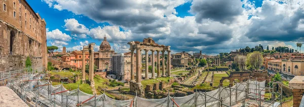 Vista Panorâmica Panorâmica Panorâmica Sobre Ruínas Fórum Romano Roma Itália — Fotografia de Stock