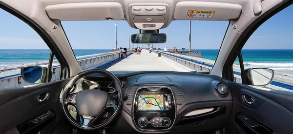 Looking Car Windshield View Venice Beach Pier Los Angeles California — Stock Photo, Image