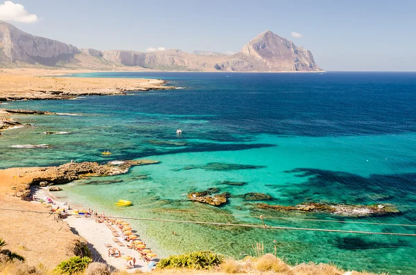 Panoramic View Over Sicilian Coastline and Cofano Mountain — Stock Photo, Image