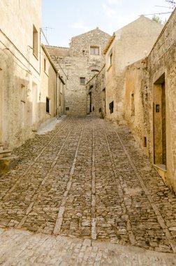Erice, Sicilya eski sokak taş döşeli