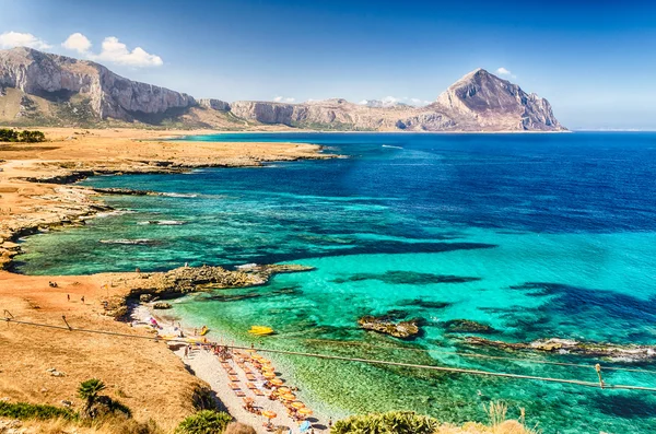 Panoramic View Over Sicilian Coastline and Cofano Mountain — Stock Photo, Image