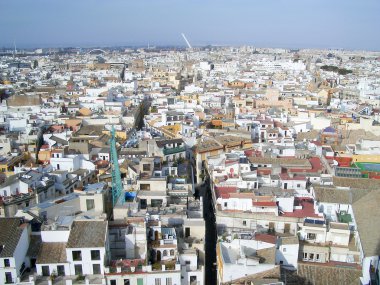 Panoramik görünüm Sevilla Giralda çan kulesinin tepesinden