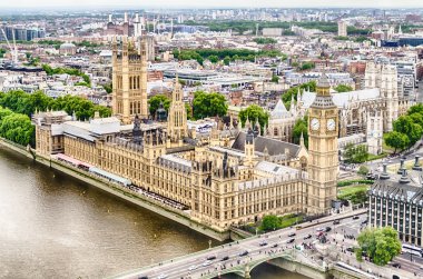 Evler parlamentosu Westminster Sarayı havadan görünümü,