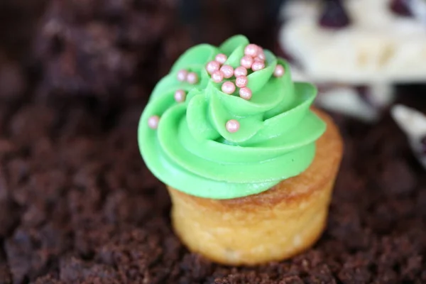 Mini Dessert Closeup Green Icing — Stock Photo, Image