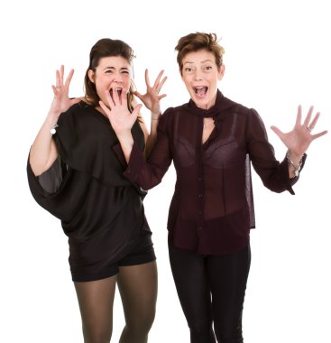 Anne ve kız ifade ve duygu pozu