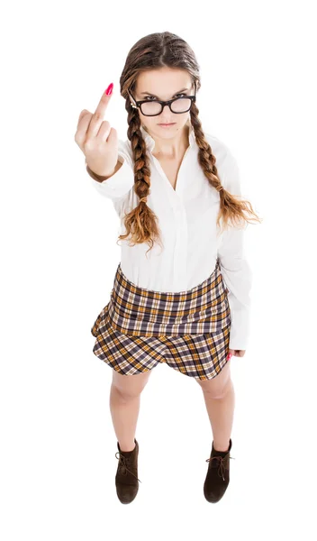 Nerd showing middle finger — Stock Photo, Image