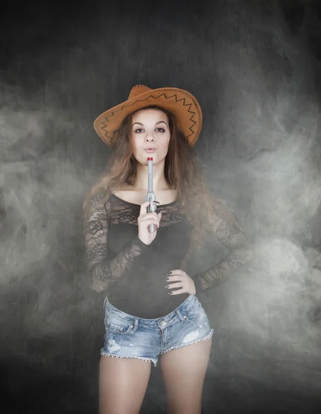 Cow boy in a cloud of fog — Stock Photo, Image