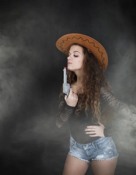 Cow boy in a cloud of fog — Stock Photo, Image