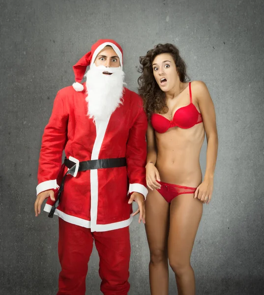Santa claus met vrouw — Stockfoto