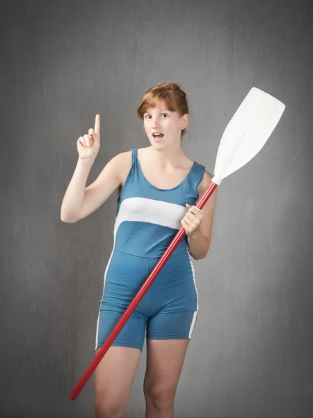 Girl indicated with finger up — Stock Photo, Image