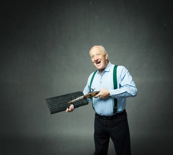 Old man emotions and expressions in gray background — Stock Photo, Image