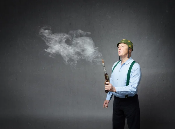 Old man emotions and expressions in gray background — Stock Photo, Image