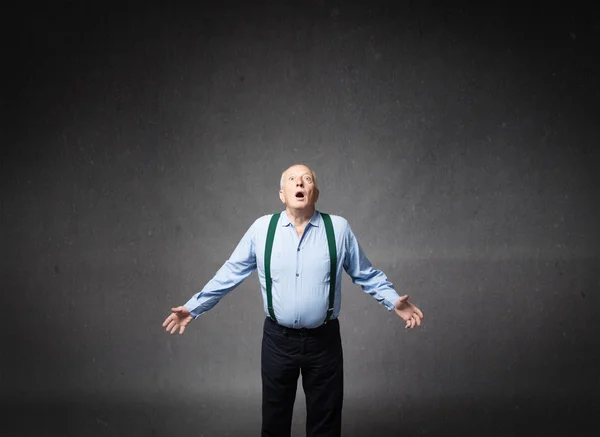 Old man emotions and expressions in gray background — Stock Photo, Image