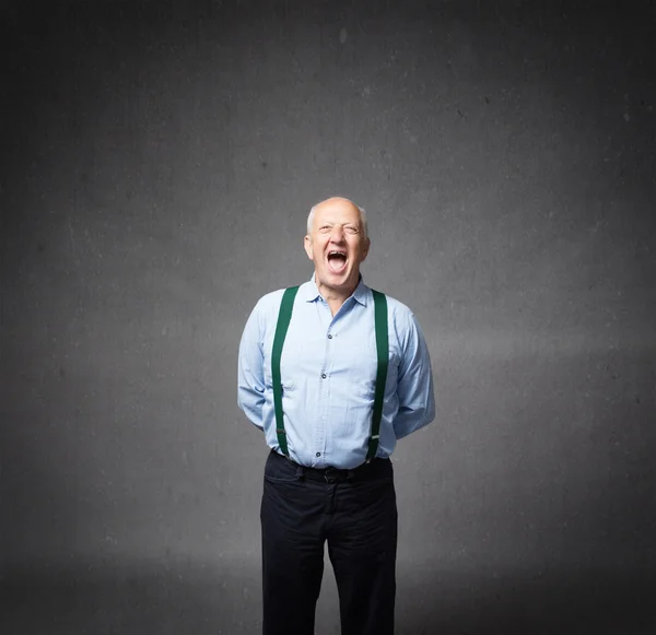 Old man emotions and expressions in gray background — Stock Photo, Image