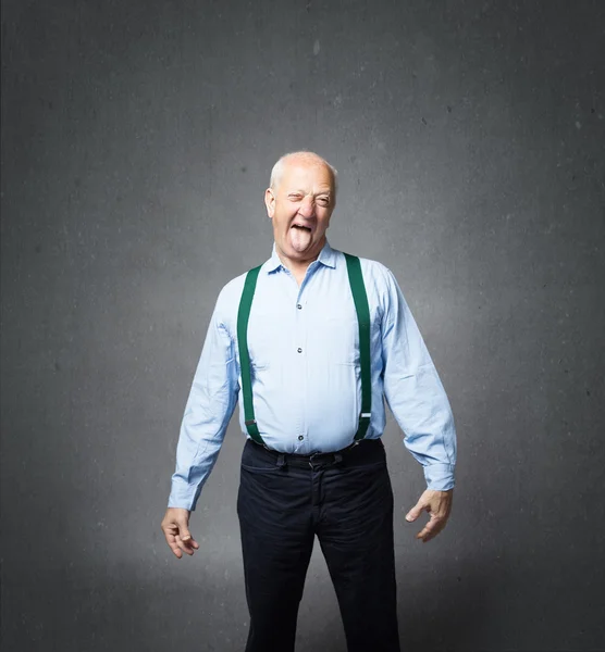 Old man emotions and expressions in gray background — Stock Photo, Image