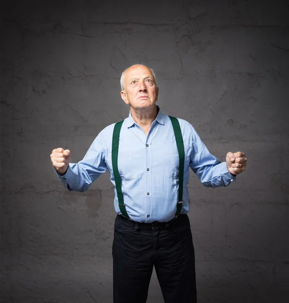 Old man emotions and expressions in gray background — Stock Photo, Image