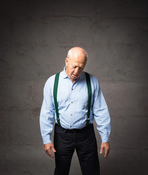 Old man emotions and expressions in gray background — Stock Photo, Image