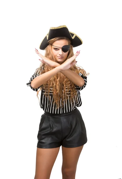 Mulher pirata emocionalmente posando — Fotografia de Stock