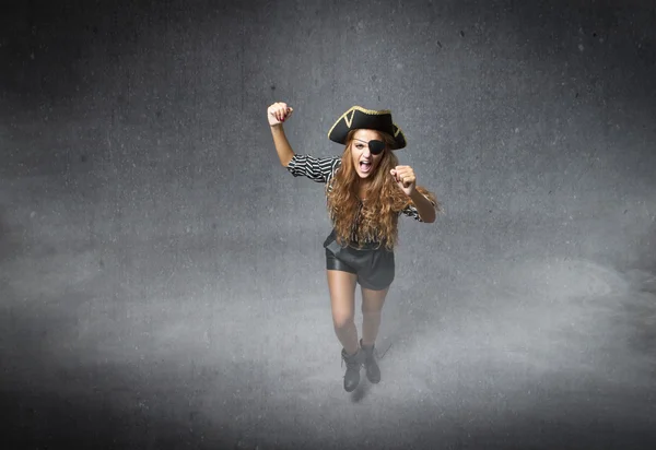 Woman pirate  on grey background — Stock Photo, Image