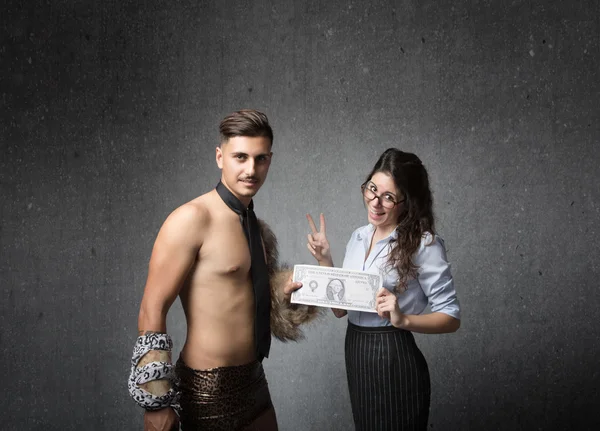 Wild man with woman — Stock Photo, Image