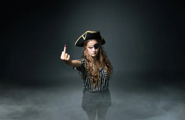 Woman pirate  on grey background — Stock Photo, Image