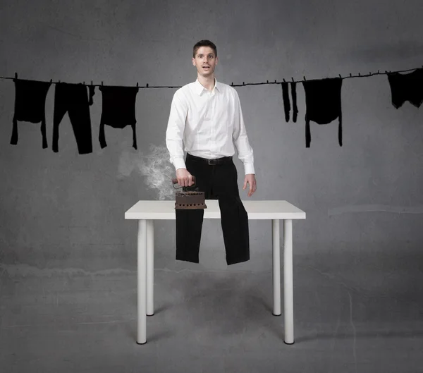 Man funny ironing clothes — Stock Photo, Image