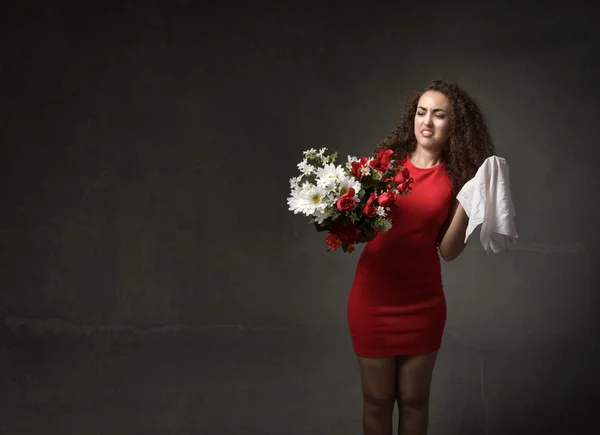 Chica alérgica en vestido rojo —  Fotos de Stock