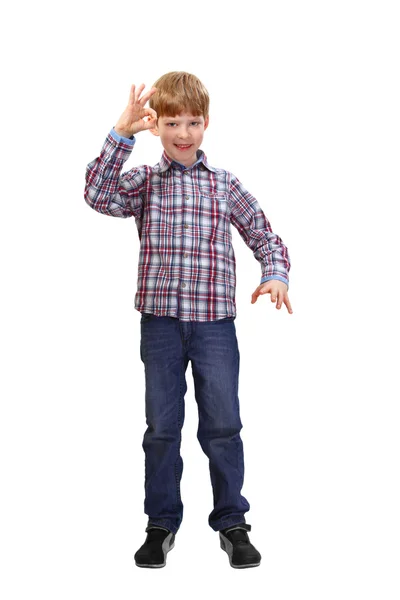 Boy shows ok — Stock Photo, Image