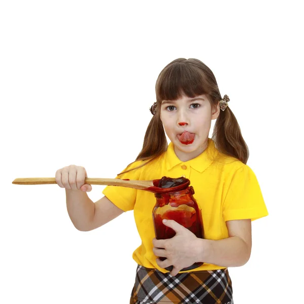 Dziewczyna z słoik dżemu — Zdjęcie stockowe