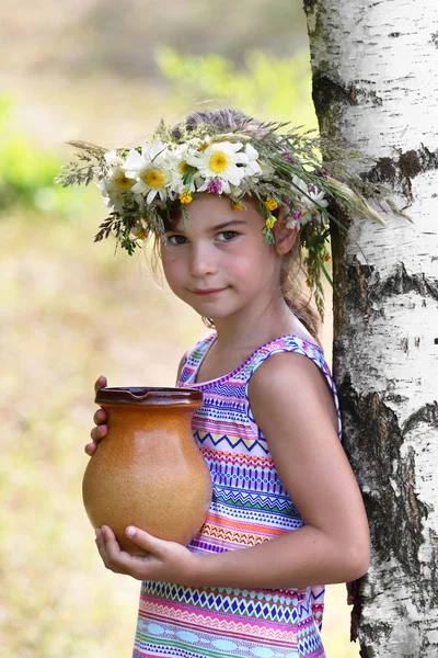 Girl at a birch — Stock Photo, Image