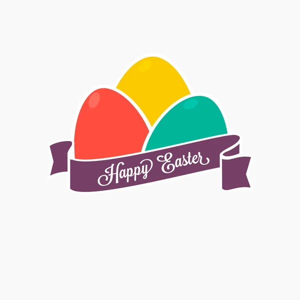 Счастливой Пасхи. Набор разноцветных яиц с лентой для дизайна, открытки — стоковый вектор