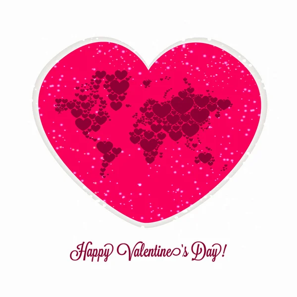 World map with hearts. Valentines day. — Stock Vector