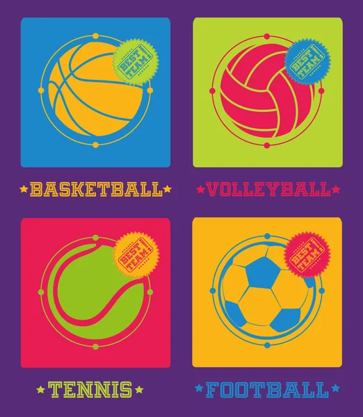 Iconos de pelotas deportivas. Fútbol, baloncesto, voleibol, tenis . — Vector de stock