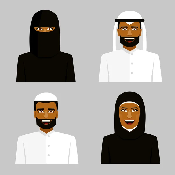 Арабські людина і Арабські жінки в хіджаб. Традиційна Арабська одяг. — стоковий вектор