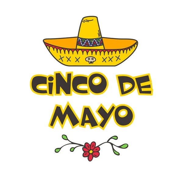 Cinco De Mayo poster met hand getrokken sombrero. — Stockvector