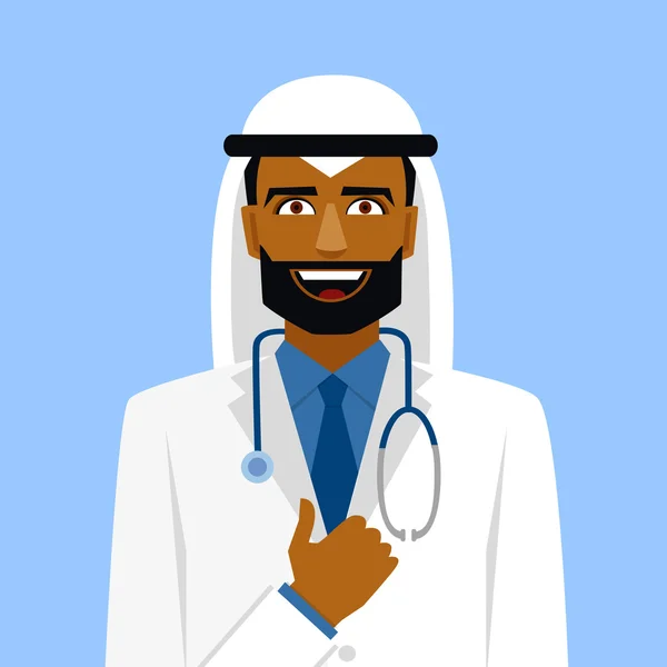 Kerek ikon mosolygós arab orvos öltöny sztetoszkóp — Stock Vector