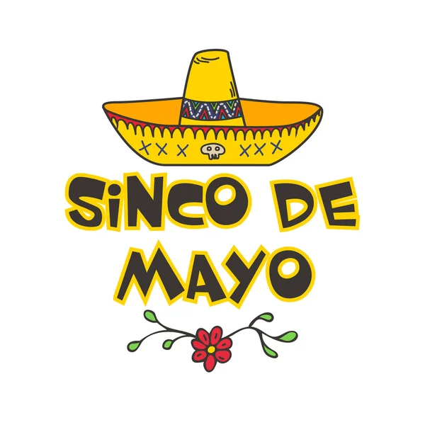 Cinco De Mayo plakát s ručně tažené sombrero. — Stockový vektor