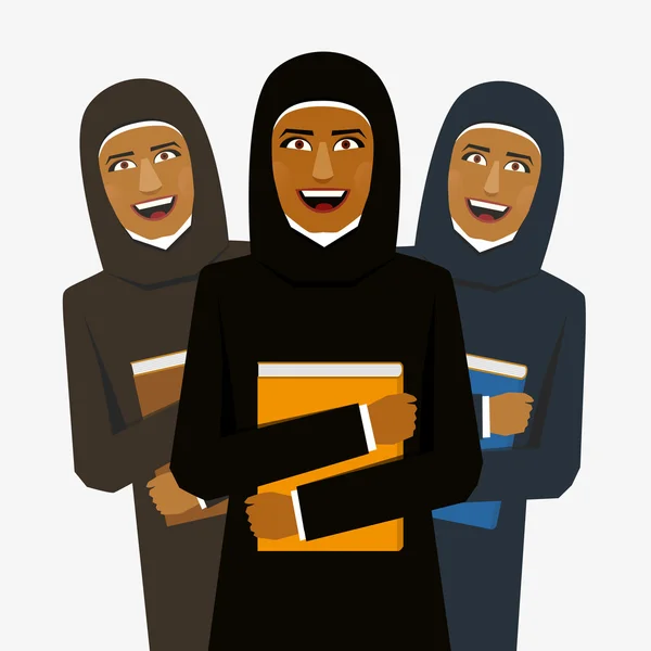 微笑阿拉伯妇女学生用书. — 图库矢量图片