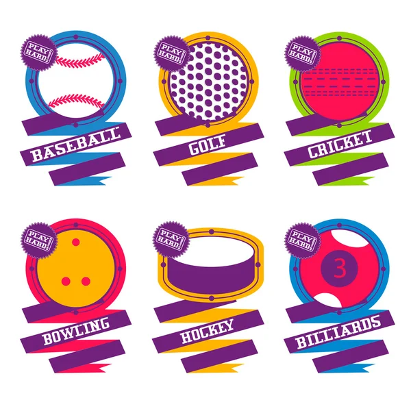Sports Balls logo. Golf, hockey, billiard, baseball, bowling, cricket. — Stock Vector