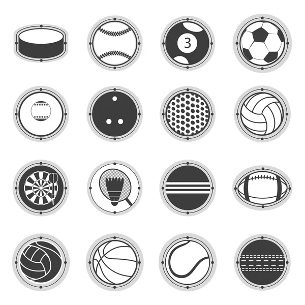 Sport labdák. Labdarúgás, kosárlabda, golf, röplabda, jégkorong, Amerikai, tenisz, biliárd, baseball, bowling, krikett, krokett, tollaslabda, darts, ping-pong — Stock Vector