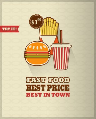 Fast food menü poster uzun gölge ile.