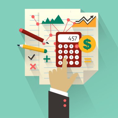 Flat design. Business concept with hand. Accounting infographic.