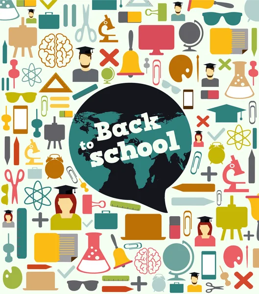 Back to school - background with bubble and icons — Stock Vector