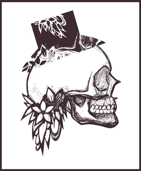 Halloween-Party-Plakat mit Totenkopf in schwarz-weiß — Stockvektor
