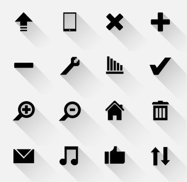 Uzun gölgeler ile siyah beyaz web simgeler kümesi.