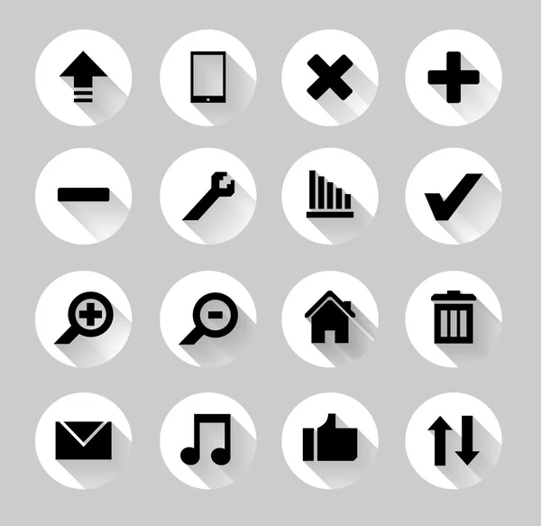 Set of black and white web icons with long shadows. — Stock Vector