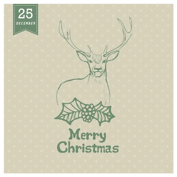 Merry Christmas Greeting Card with deer. — Stock Vector