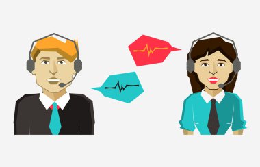 Erkek ve kadın avatar simgeleri konuşma balonları ile çağrı merkezi